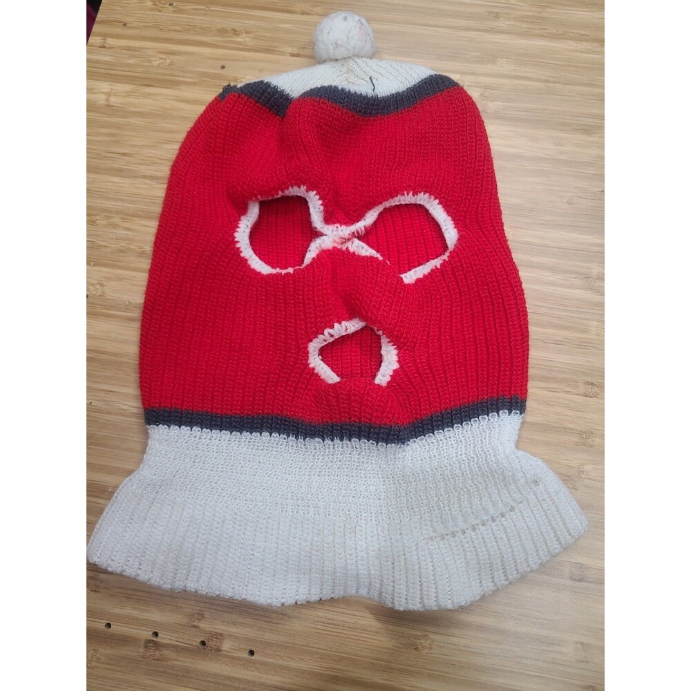 Vintage 80s Knit Robber Ski Masks Red Striped Hat